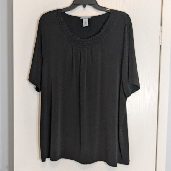 MAGGIE BARNES FOR CATHERINES Black Knit Short Sleeve Blouse Top; Size 1X - Picture 2 of 6